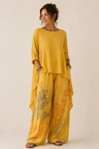 Conjunto floral de túnica assimétrica e pantalona com elástico — Bene Donna — imagem 03