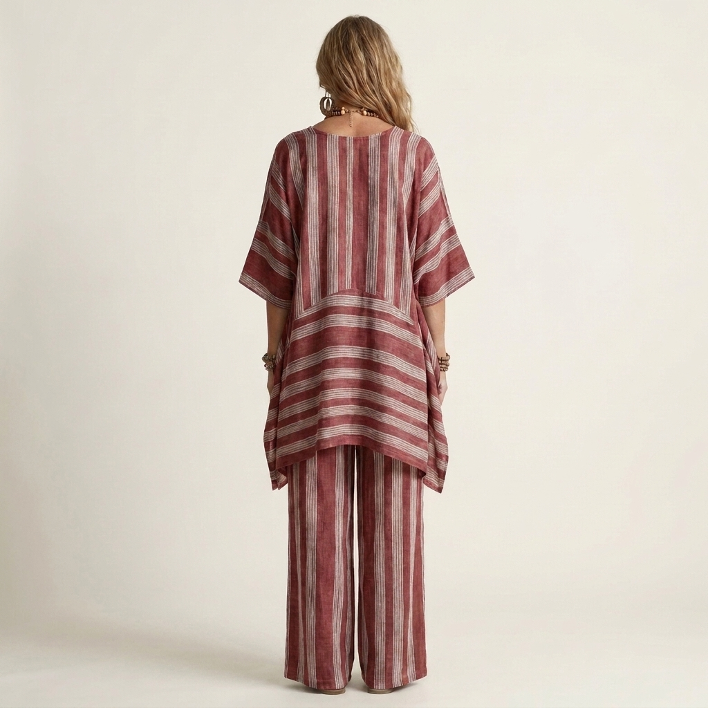 Conjunto listrado de túnica assimétrica e pantalona — Bene Donna — imagem 02