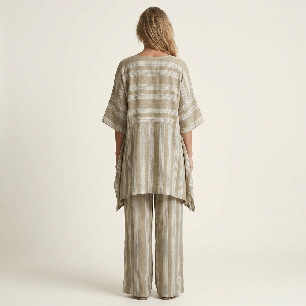 Conjunto listrado de túnica assimétrica e pantalona — Bene Donna — imagem 04