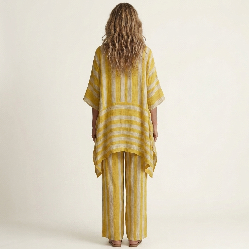 Conjunto listrado de túnica assimétrica e pantalona — Bene Donna — imagem 06