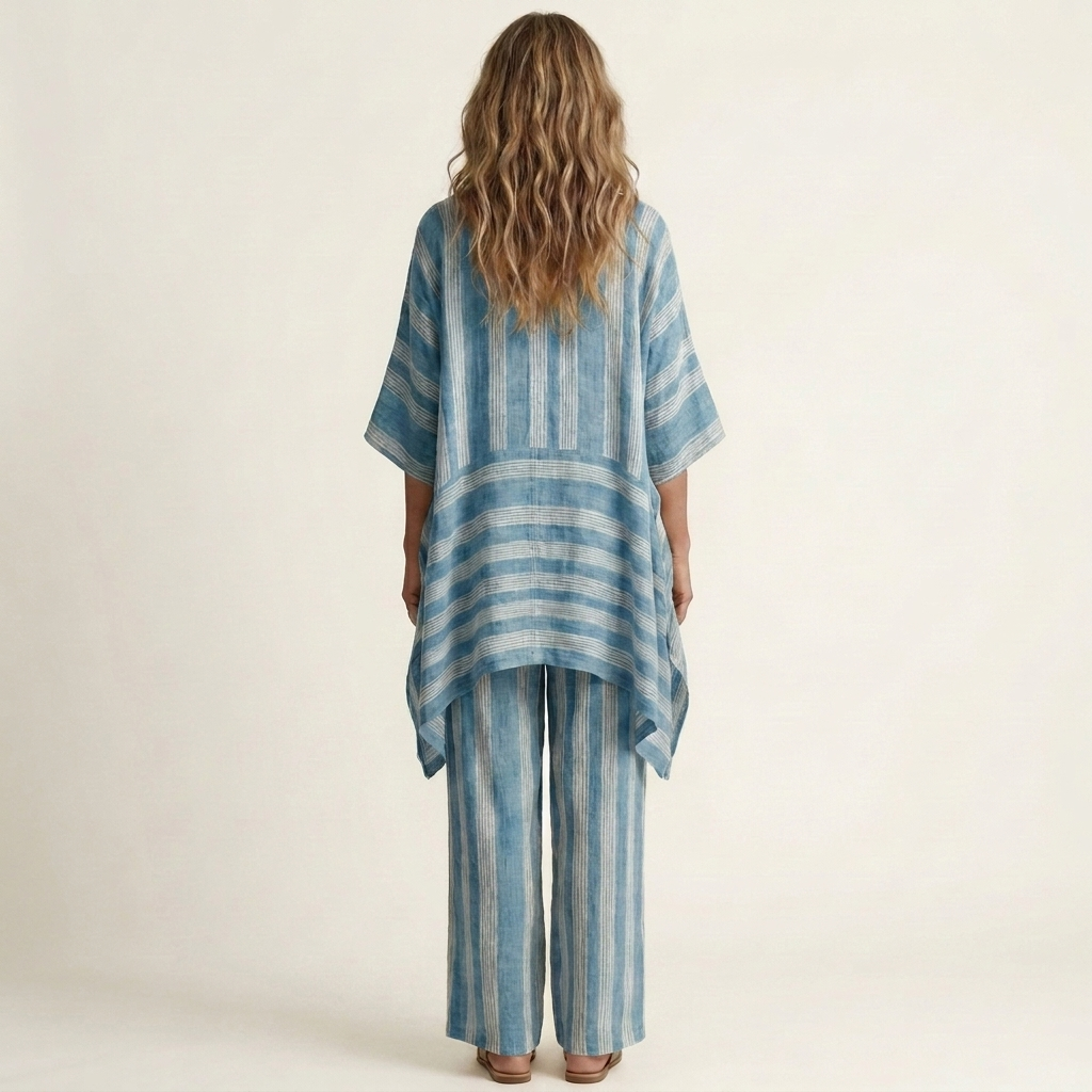Conjunto listrado de túnica assimétrica e pantalona — Bene Donna — imagem 08