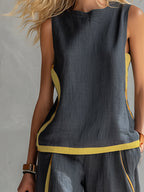 Conjunto sem mangas com acabamentos contrastantes e calça ampla — Bene Donna — imagem 03