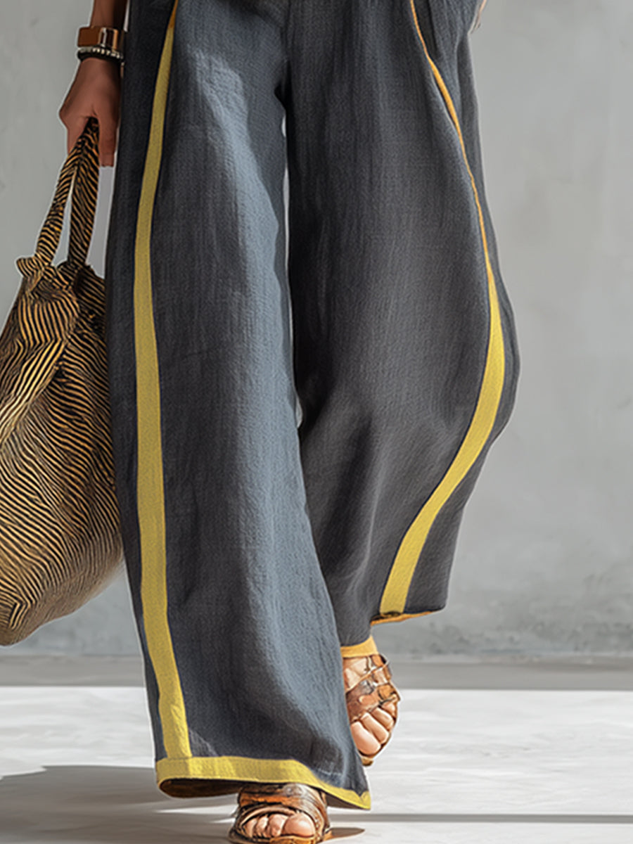 Conjunto sem mangas com acabamentos contrastantes e calça ampla — Bene Donna — imagem 04