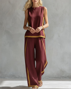 Conjunto sem mangas com acabamentos contrastantes e calça ampla — Bene Donna — imagem 08