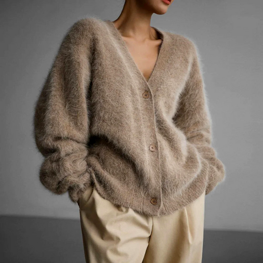 Cardigan Feminino Angora Decote V Oversized