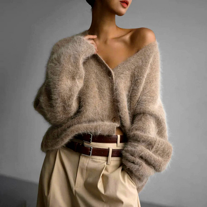 Cardigan Feminino Angora Decote V Oversized
