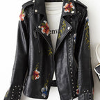 Jaqueta Retrô Couro Sintético Bordada Floral — BeneDonna