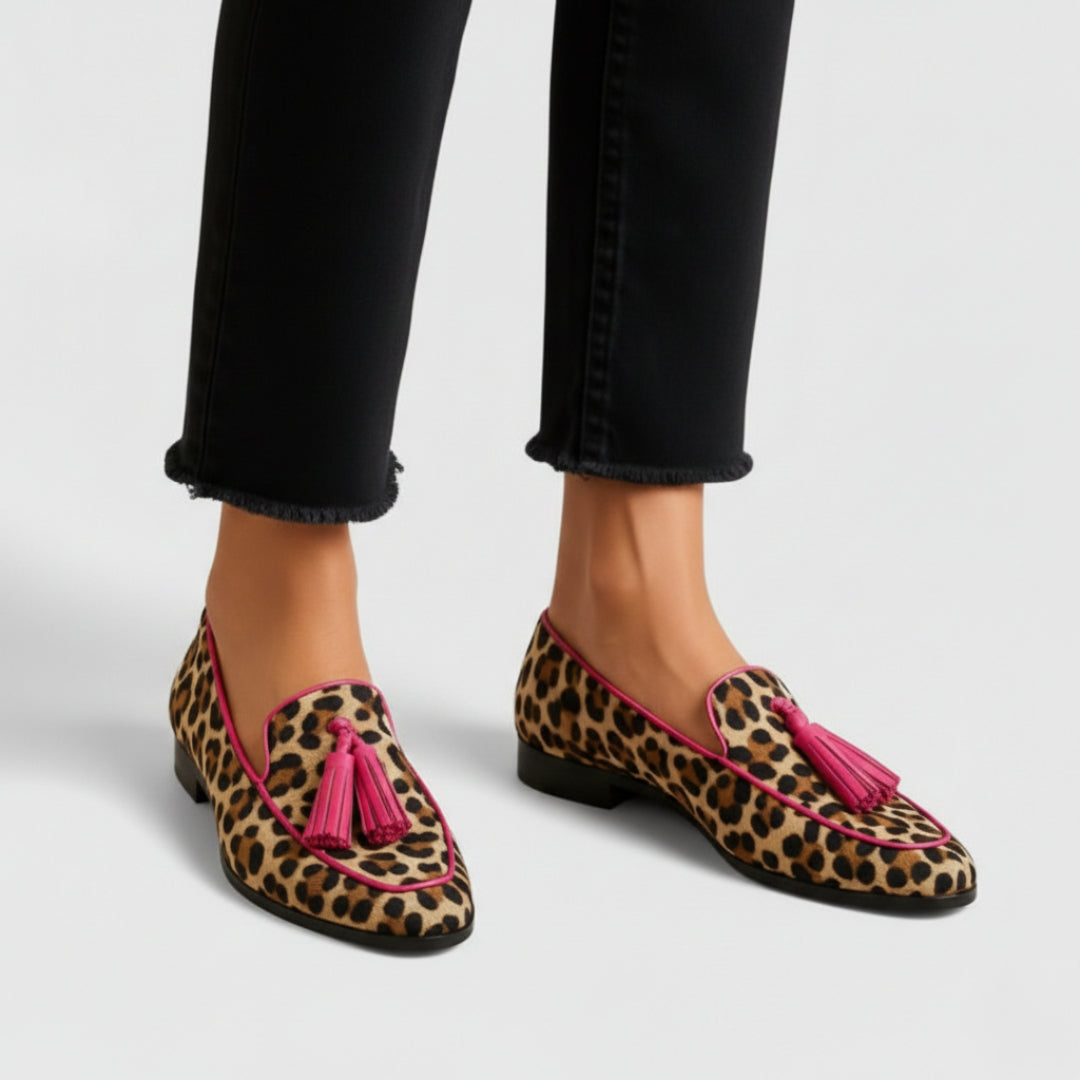 Mocassim de estampa de onça com borlas coloridas — Bene Donna — imagem 02