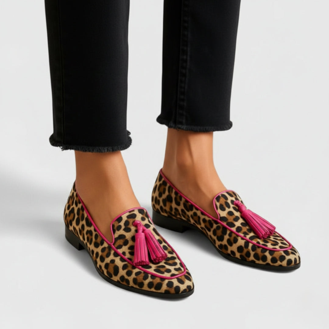 Mocassim de estampa de onça com borlas coloridas — Bene Donna — imagem 03