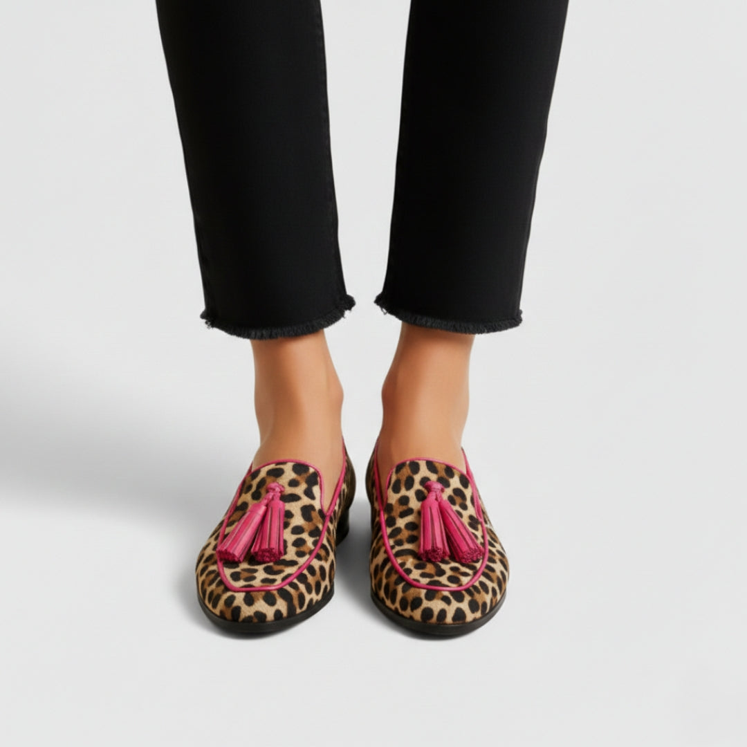 Mocassim de estampa de onça com borlas coloridas — Bene Donna — imagem 04
