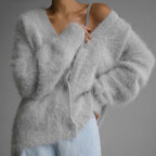 Cardigan Feminino Angora Decote V Oversized