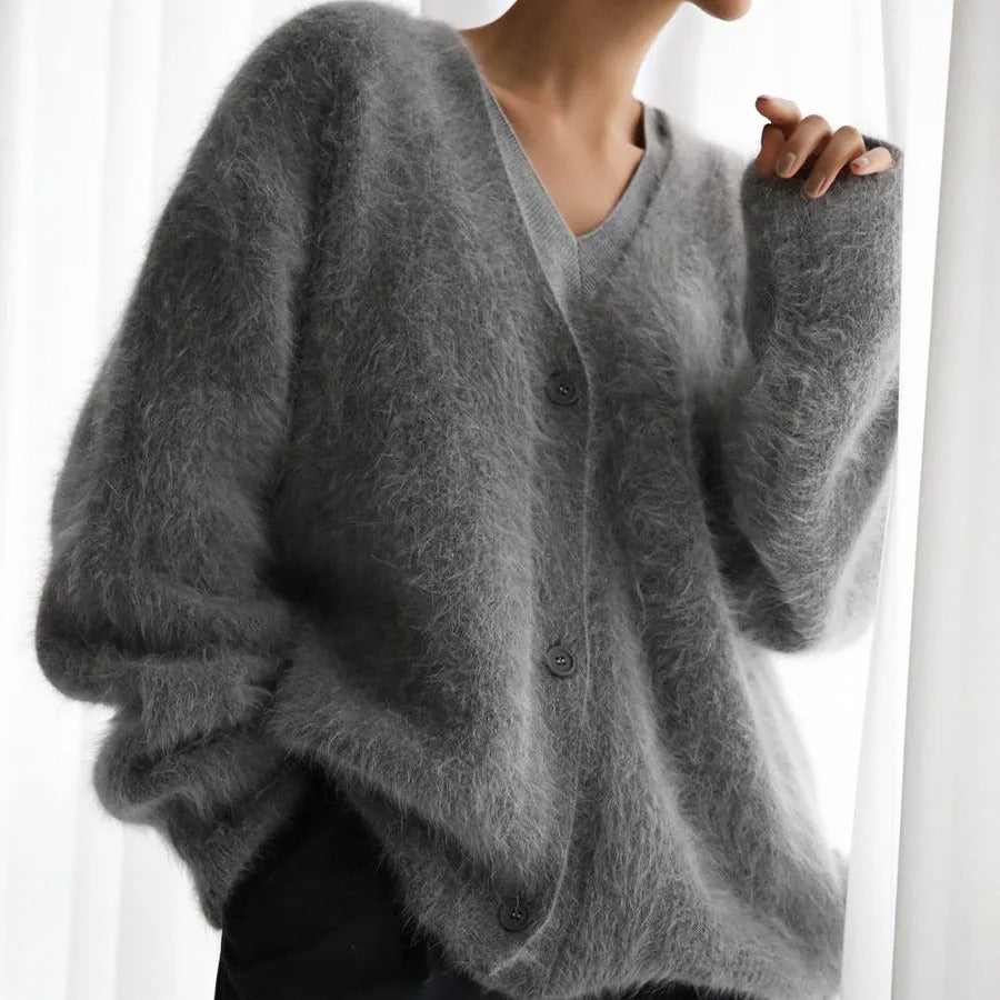 Cardigan Feminino Angora Decote V Oversized