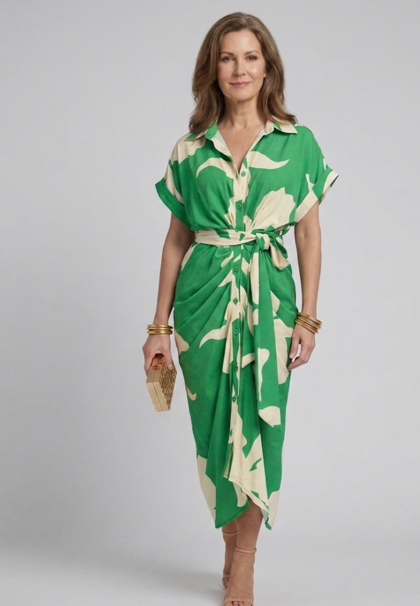 Vestido chemise estampado com faixa na cintura — Bene Donna — imagem 03