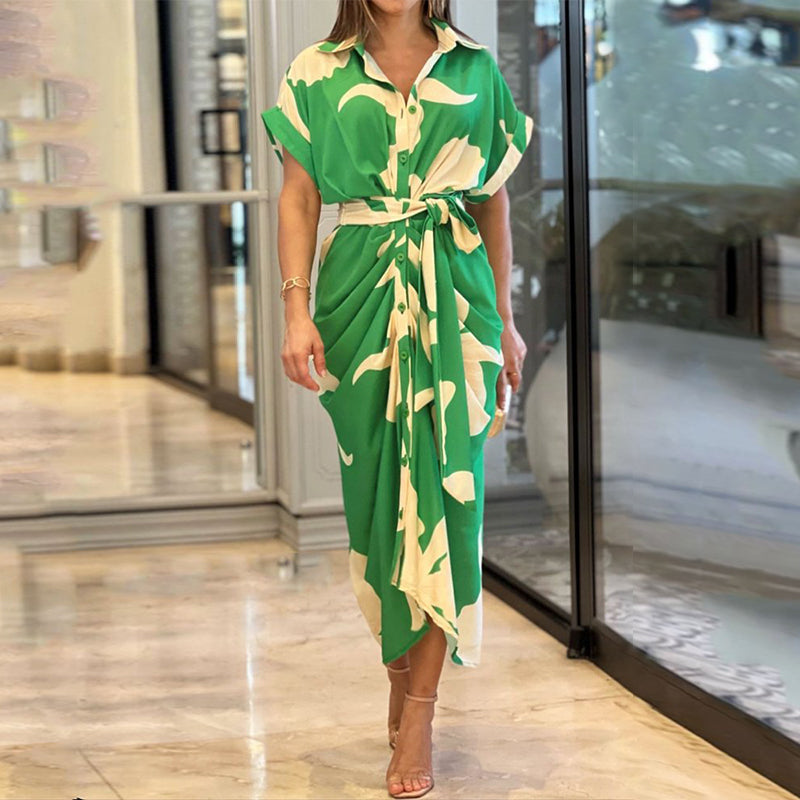 Vestido chemise estampado com faixa na cintura — Bene Donna — imagem 04
