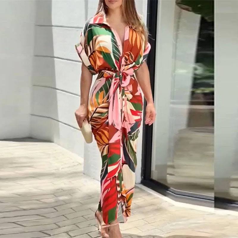 Vestido chemise estampado com faixa na cintura — Bene Donna — imagem 06