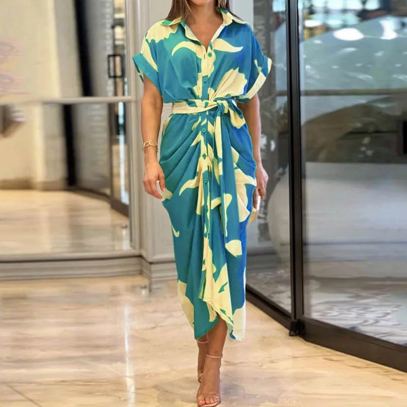Vestido chemise estampado com faixa na cintura — Bene Donna — imagem 11