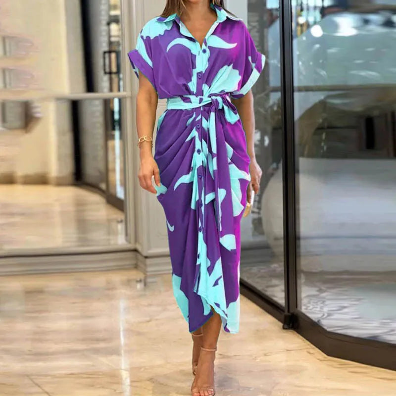 Vestido chemise estampado com faixa na cintura — Bene Donna — imagem 12