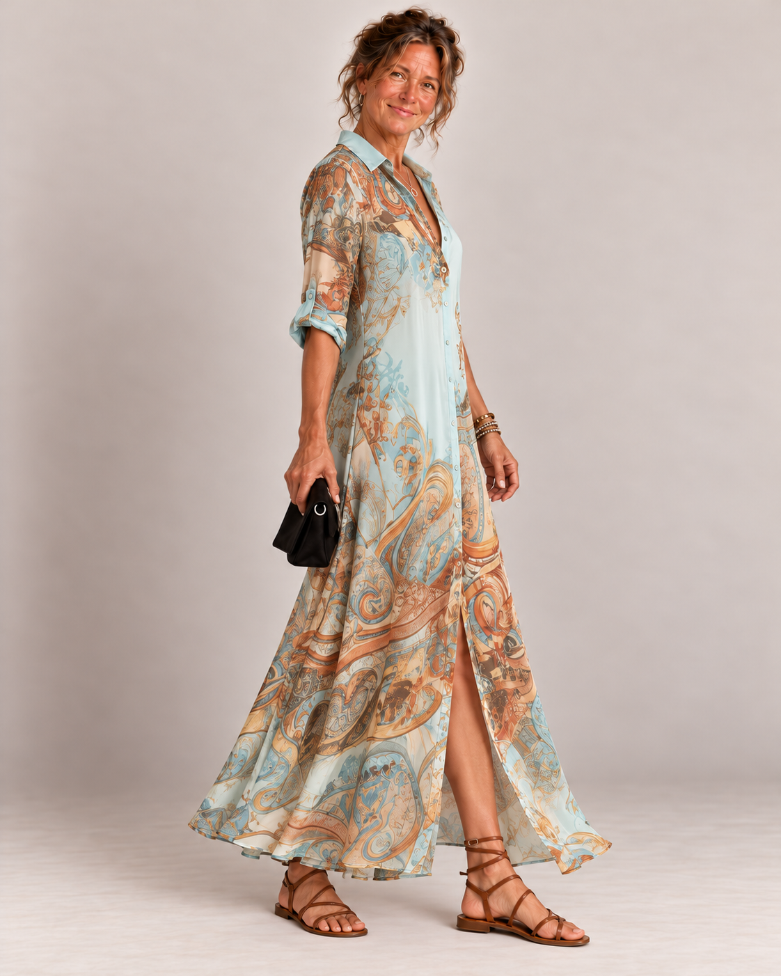 Vestido chemise longo com estampa barroca — Bene Donna — imagem 02