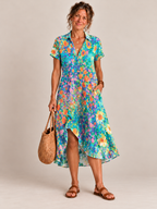 Vestido chemise midi estampado com barra assimétrica — Bene Donna — imagem 01