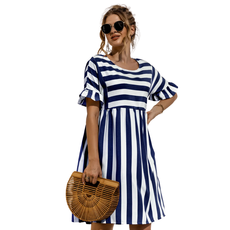 Vestido Curto Listrado Patch — BeneDonna
