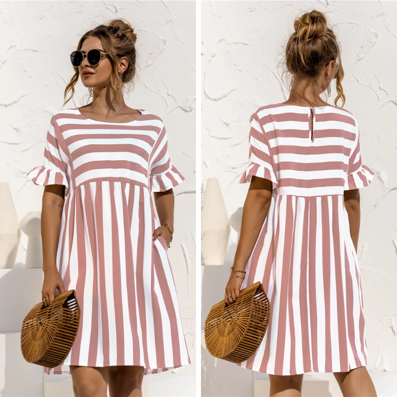 Vestido Curto Listrado Patch — BeneDonna