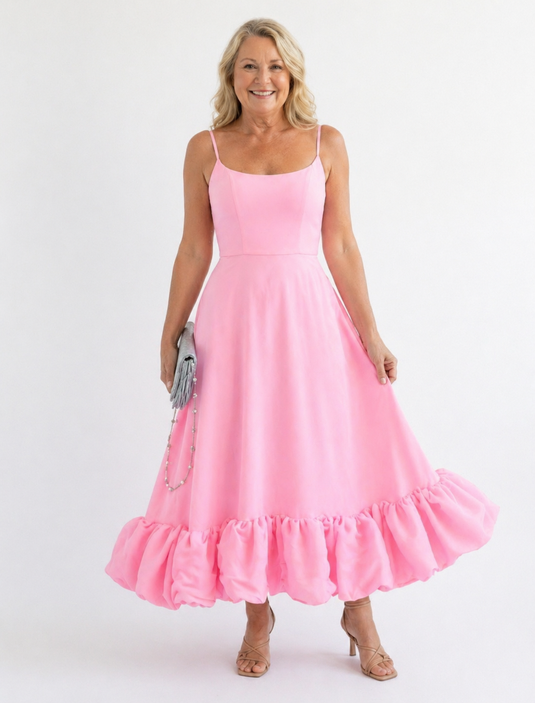 Vestido de alças finas com saia evasê e barra de babados — Bene Donna — imagem 02