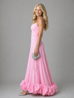 Vestido de alças finas com saia evasê e barra de babados — Bene Donna — imagem 03