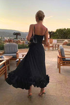 Vestido de alças finas com saia evasê e barra de babados — Bene Donna — imagem 05