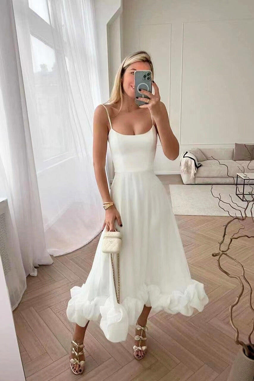 Vestido de alças finas com saia evasê e barra de babados — Bene Donna — imagem 07