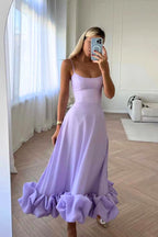 Vestido de alças finas com saia evasê e barra de babados — Bene Donna — imagem 09