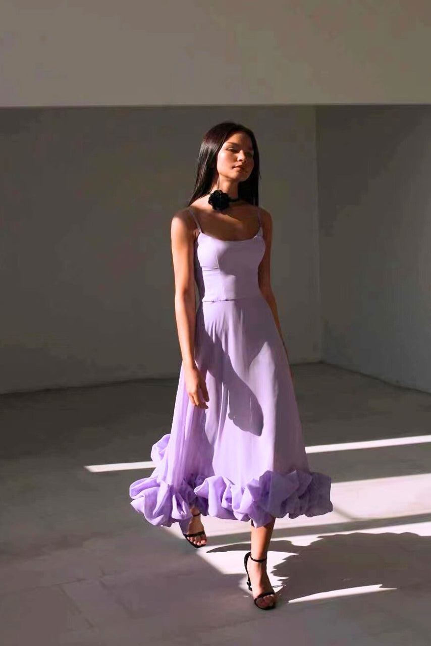 Vestido de alças finas com saia evasê e barra de babados — Bene Donna — imagem 10