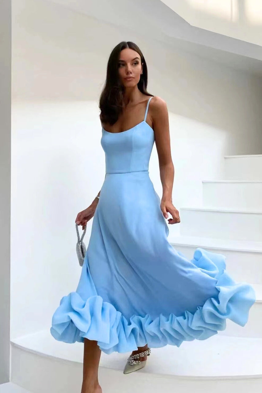Vestido de alças finas com saia evasê e barra de babados — Bene Donna — imagem 13