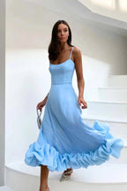 Vestido de alças finas com saia evasê e barra de babados — Bene Donna — imagem 13