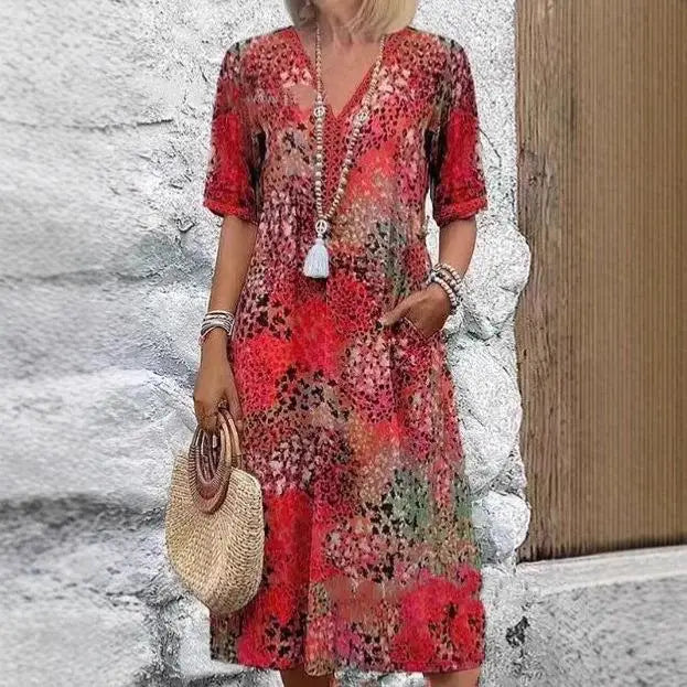 Vestido floral boho com bolsos — Bene Donna — imagem 02