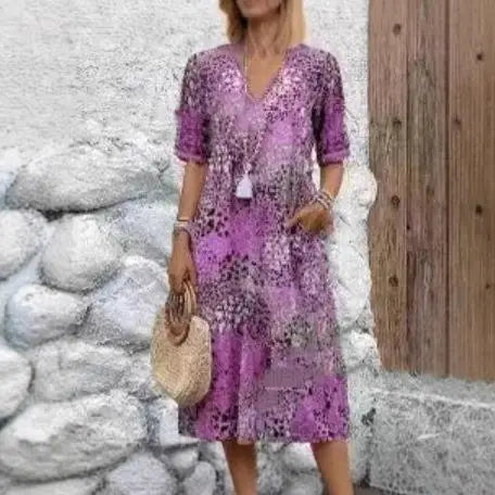 Vestido floral boho com bolsos — Bene Donna — imagem 03