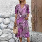Vestido floral boho com bolsos — Bene Donna — imagem 03