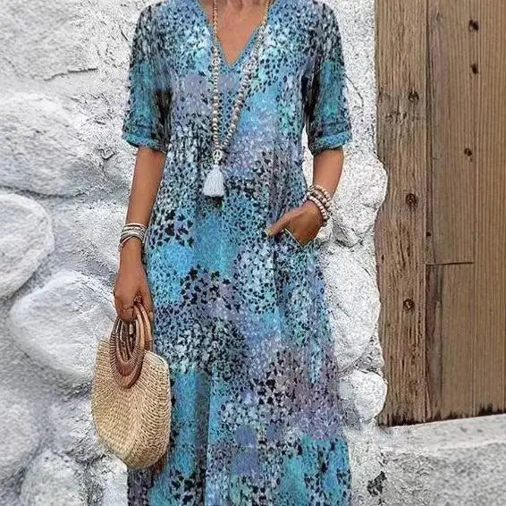 Vestido floral boho com bolsos — Bene Donna — imagem 04