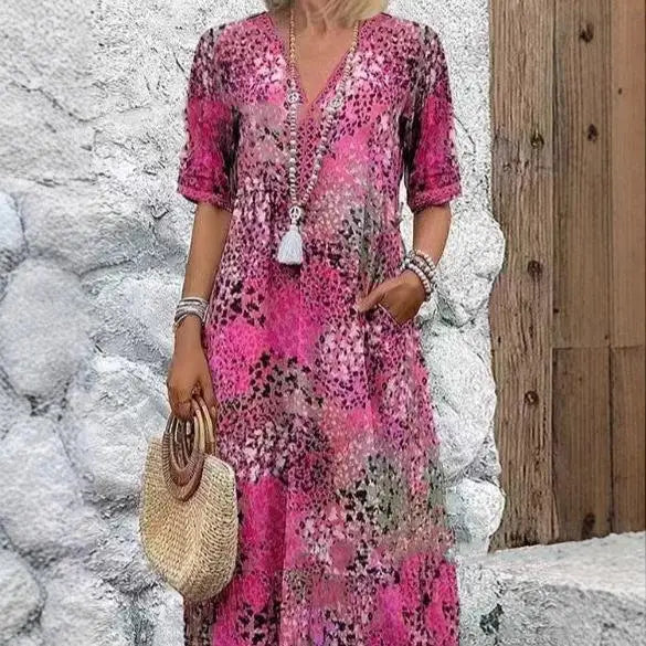 Vestido floral boho com bolsos — Bene Donna — imagem 05