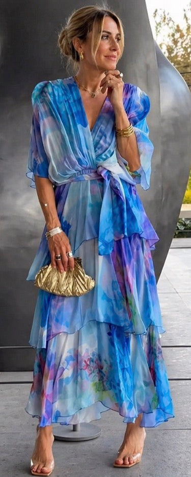 Vestido floral com mangas leves e babados em camadas — Bene Donna — imagem 05