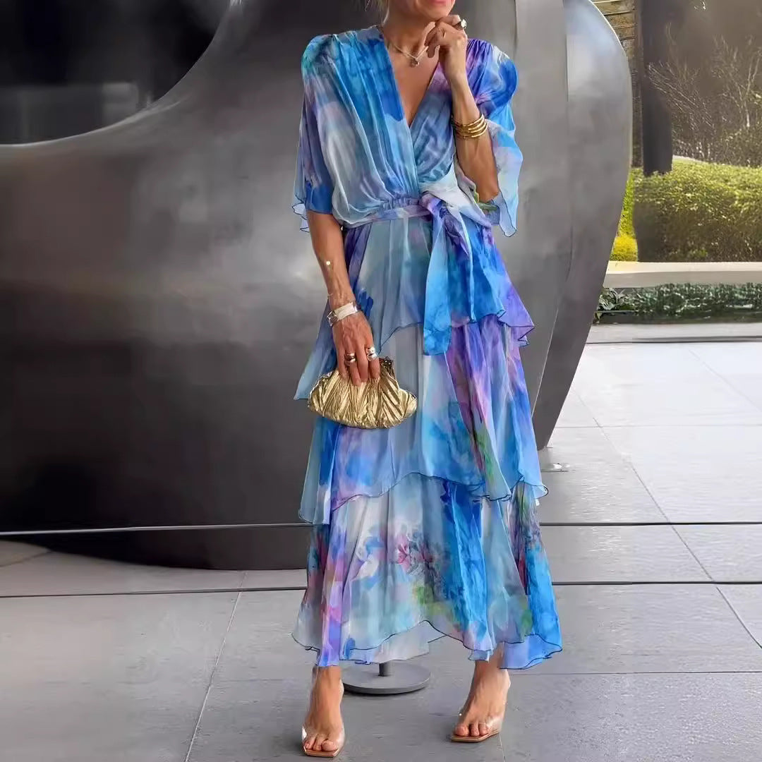Vestido floral com mangas leves e babados em camadas — Bene Donna — imagem 07