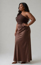 Vestido longo assimétrico com detalhe dourado — Bene Donna — imagem 03
