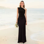 Vestido longo assimétrico com detalhe dourado — Bene Donna — imagem 13