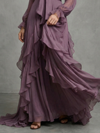 Vestido longo com laço no decote e babados em camadas — Bene Donna — imagem 05