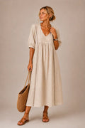 Vestido longo com renda e mangas bufantes — Bene Donna — imagem 01