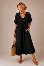 Vestido longo com renda e mangas bufantes — Bene Donna — imagem 02