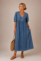 Vestido longo com renda e mangas bufantes — Bene Donna — imagem 03