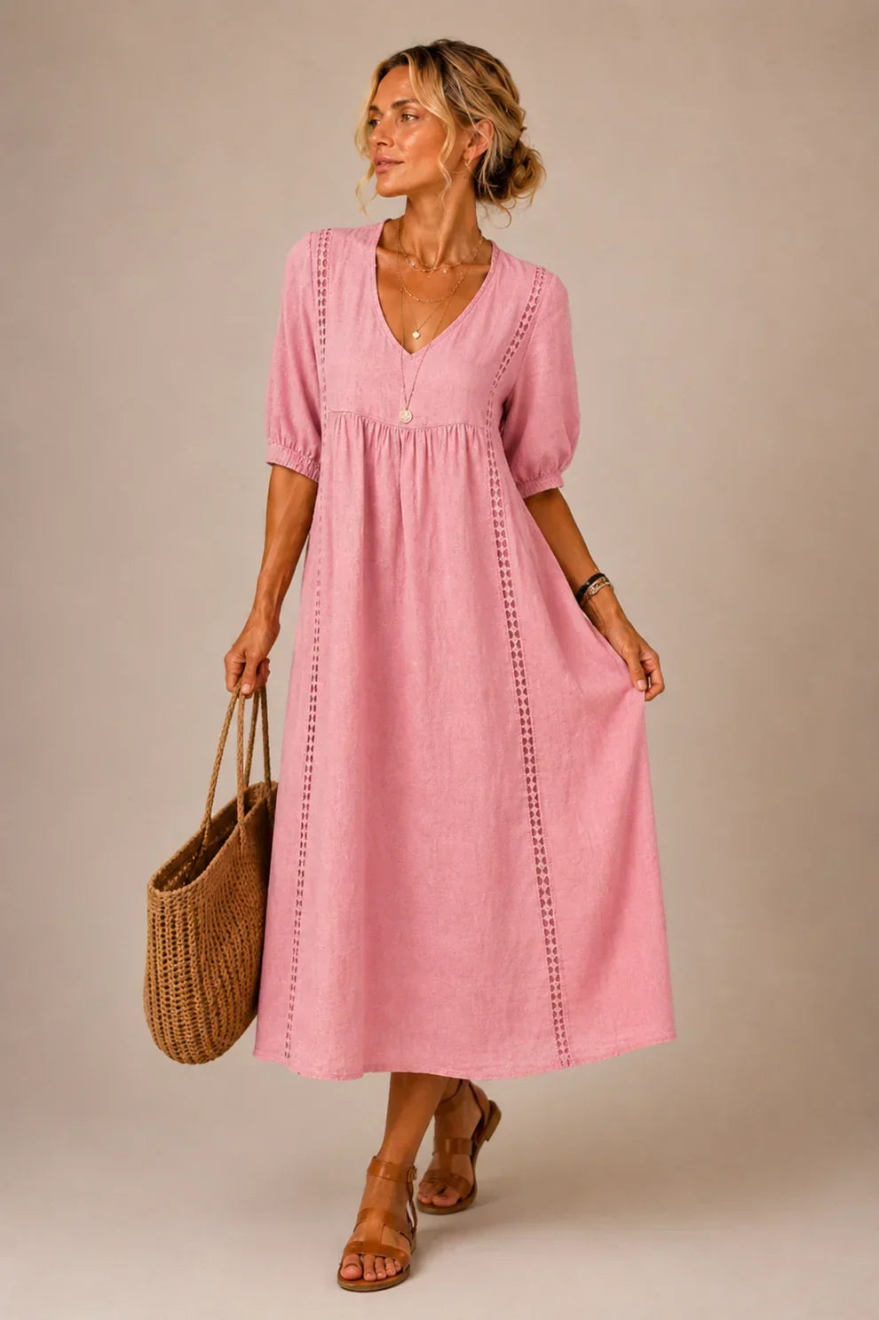 Vestido longo com renda e mangas bufantes — Bene Donna — imagem 06