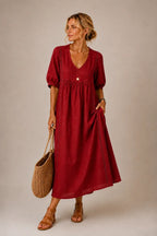 Vestido longo com renda e mangas bufantes — Bene Donna — imagem 07