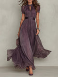 Vestido longo de chiffon com renda e decote vazado — Bene Donna — imagem 01