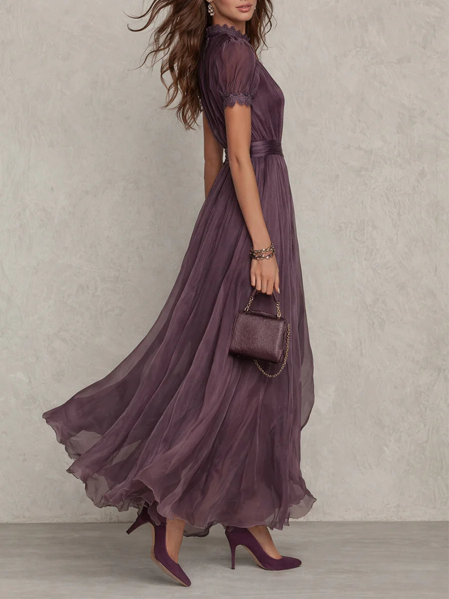 Vestido longo de chiffon com renda e decote vazado — Bene Donna — imagem 02